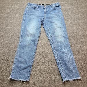 Wit & Wisdom Absolution Jeans Womens 10 Blue Stretch Raw Hem Straight Leg